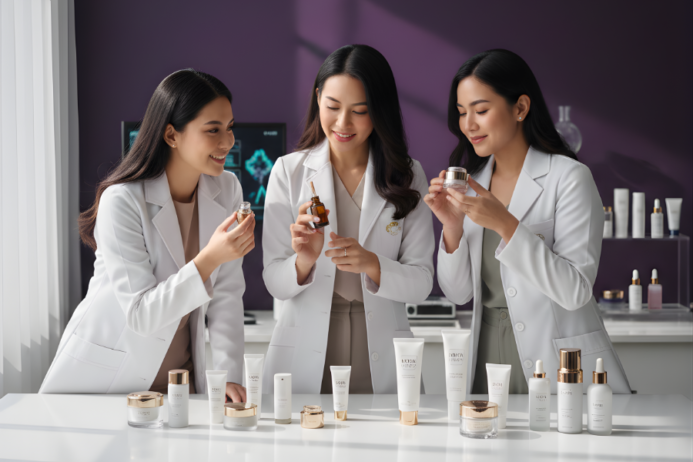 Original vs Fake Beauty Products 6 Professionals reviewing skincare products to ensure authenticity and quality before selling beauty products in the Philippines